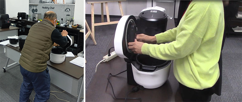 An elderly person and a vision-impaired person testing usability Photo